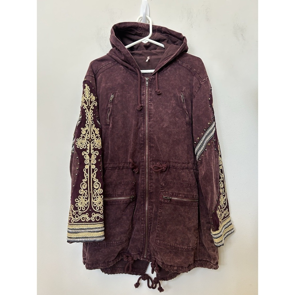 Free People Golden Quills Military Parka Boho Distressed Cargo Utility Jacket S - Picture 5 of 12